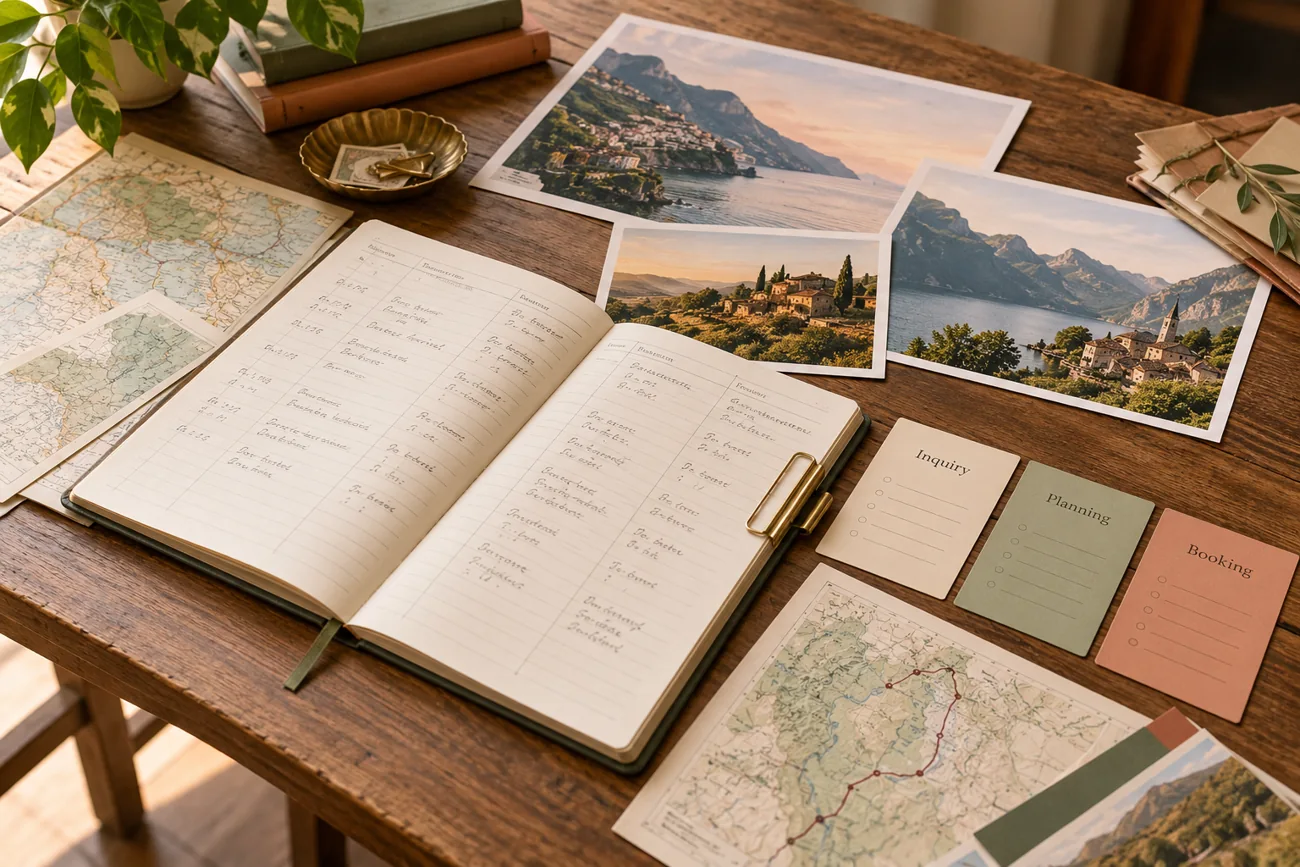 Customer inquiries and trip-planning materials; illustrative scene